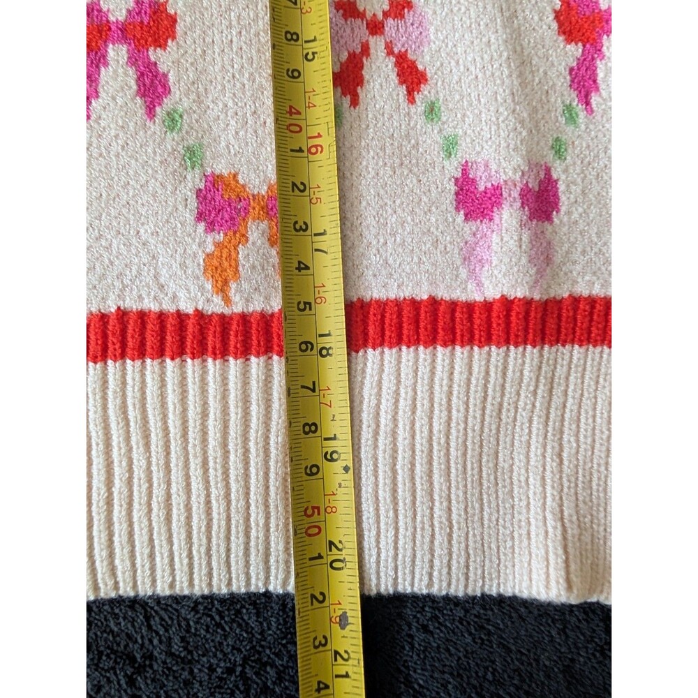 NWT Bow Print Coquette Artsy Cream Sweater Colorful Preppy - Picture 12 of 15